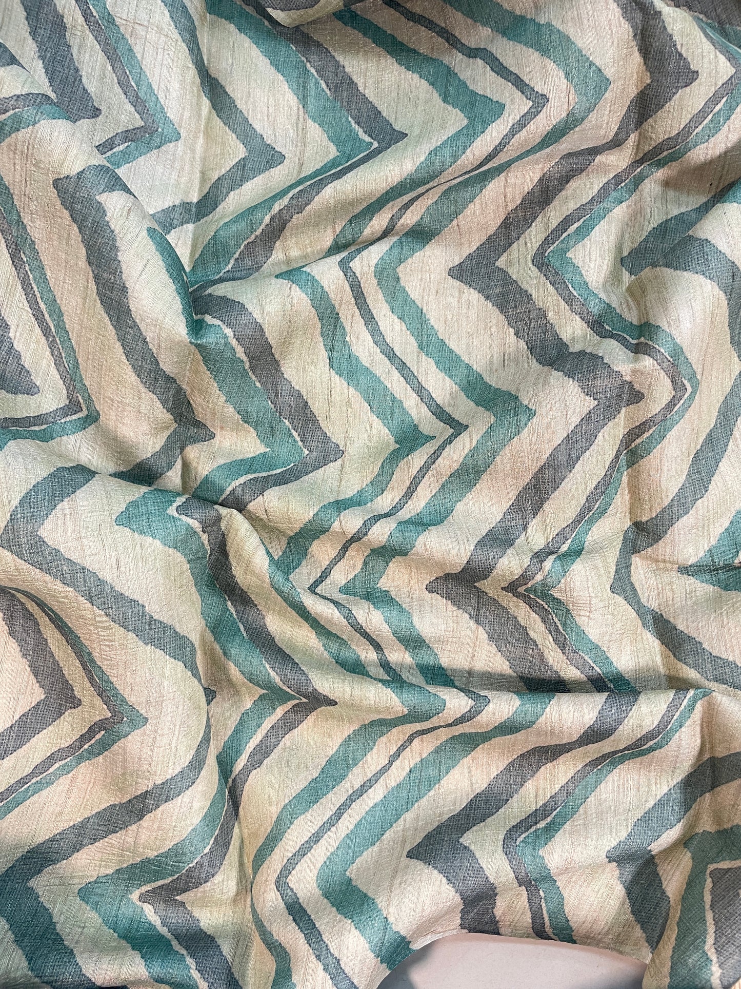 Amazing Striking Multi Color Zig Zag Print On Tussar Silk Fabric