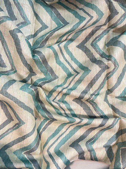 Amazing Striking Multi Color Zig Zag Print On Tussar Silk Fabric