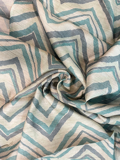 Amazing Striking Multi Color Zig Zag Print On Tussar Silk Fabric