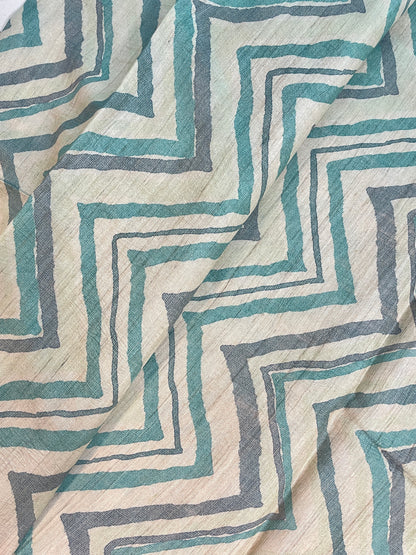 Amazing Striking Multi Color Zig Zag Print On Tussar Silk Fabric