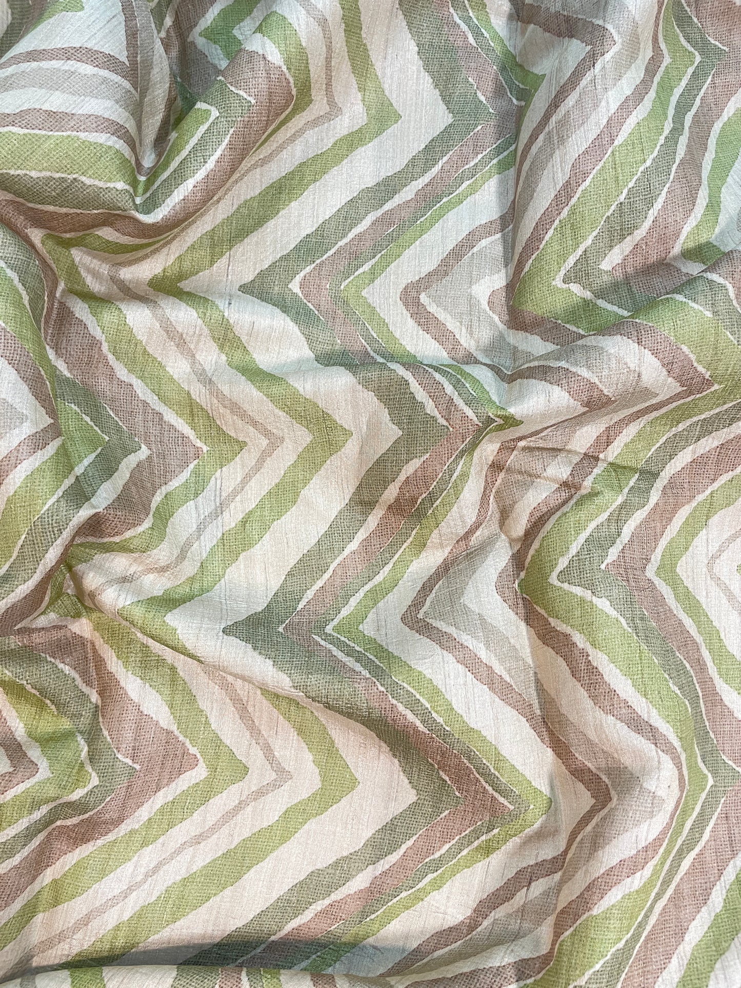 Amazing Striking Multi Color Zig Zag Print On Tussar Silk Fabric