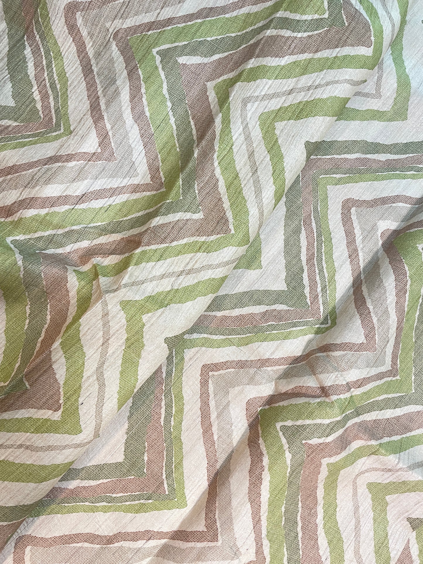 Amazing Striking Multi Color Zig Zag Print On Tussar Silk Fabric