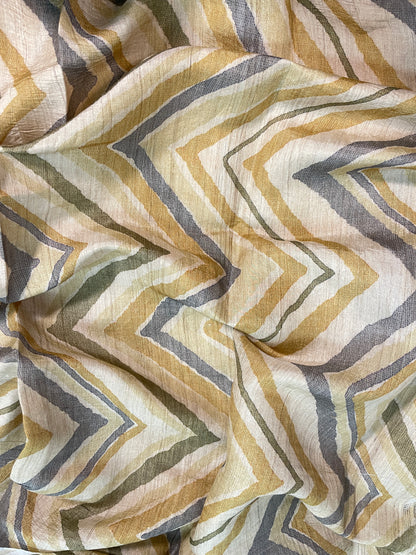 Amazing Striking Multi Color Zig Zag Print On Tussar Silk Fabric