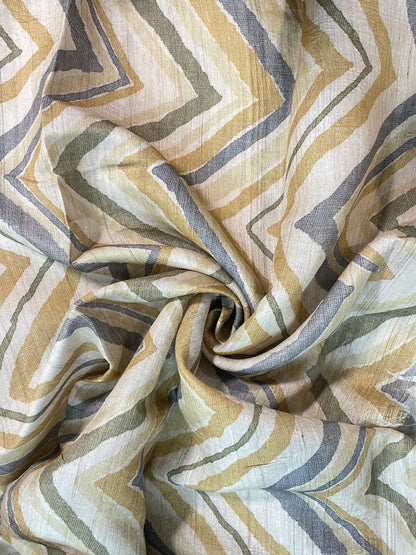 Amazing Striking Multi Color Zig Zag Print On Tussar Silk Fabric