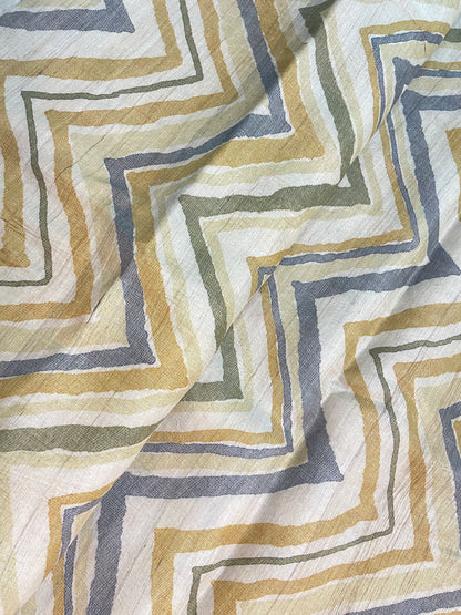 Amazing Striking Multi Color Zig Zag Print On Tussar Silk Fabric