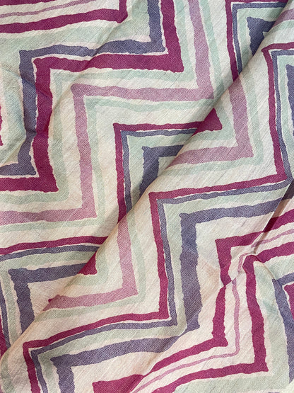 Amazing Striking Multi Color Zig Zag Print On Tussar Silk Fabric