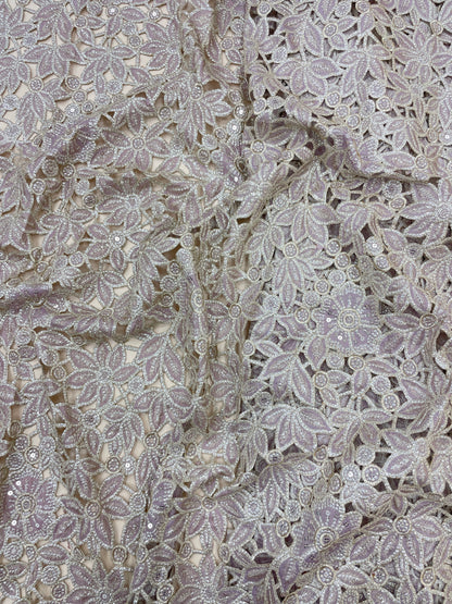 Perfect Luxurious Floral Thread Embroidery With Zari Cutwork On Tissue Fabric