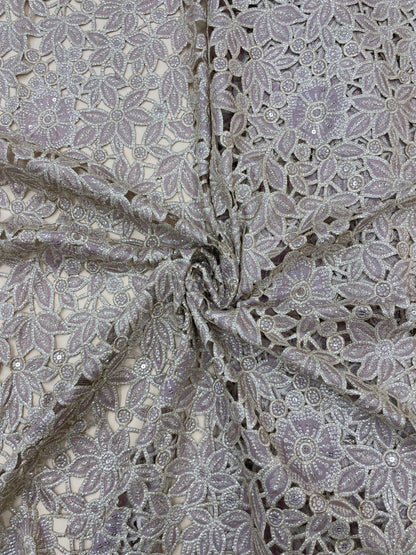 Perfect Luxurious Floral Thread Embroidery With Zari Cutwork On Tissue Fabric