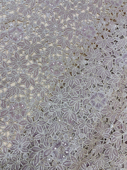 Perfect Luxurious Floral Thread Embroidery With Zari Cutwork On Tissue Fabric