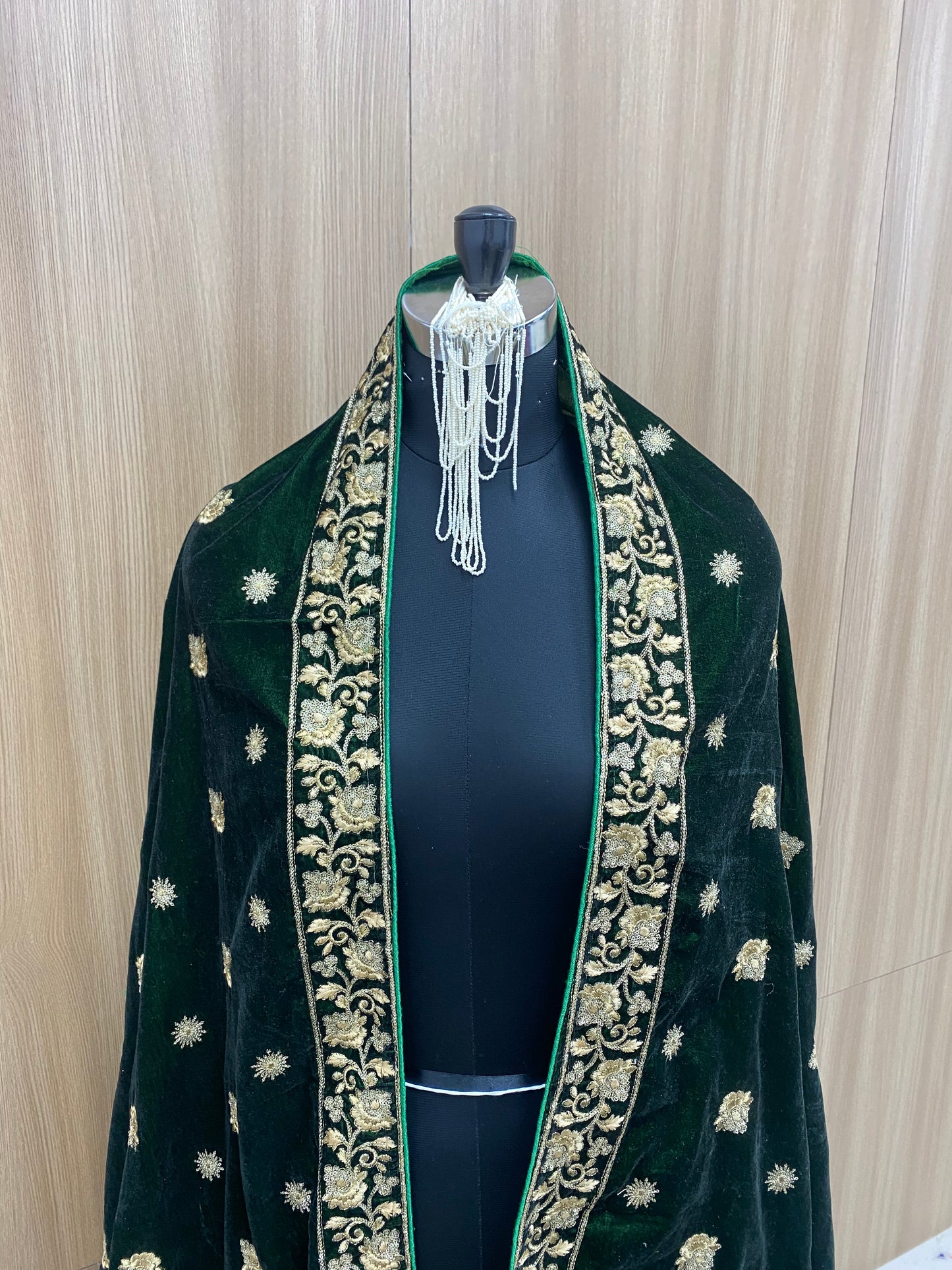 Fancy Unique Heavy Ethnic Thread Embroidery With Premium Golden Sequin And Zari Work On Green Velvet Dupatta