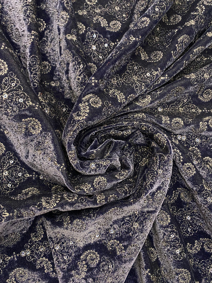 Magnificent Traditional Zari Embroidery With Premium Sequin Work On Velvet Fabric