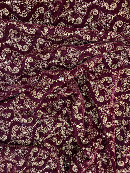 Magnificent Traditional Zari Embroidery With Premium Sequin Work On Velvet Fabric