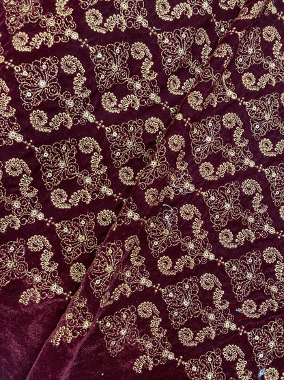 Magnificent Traditional Zari Embroidery With Premium Sequin Work On Velvet Fabric