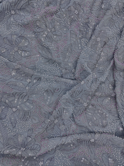 Excellent Stunning Leafy Thread Embroidery With Beads And Sequence Work On Viscose Georgette Fabric