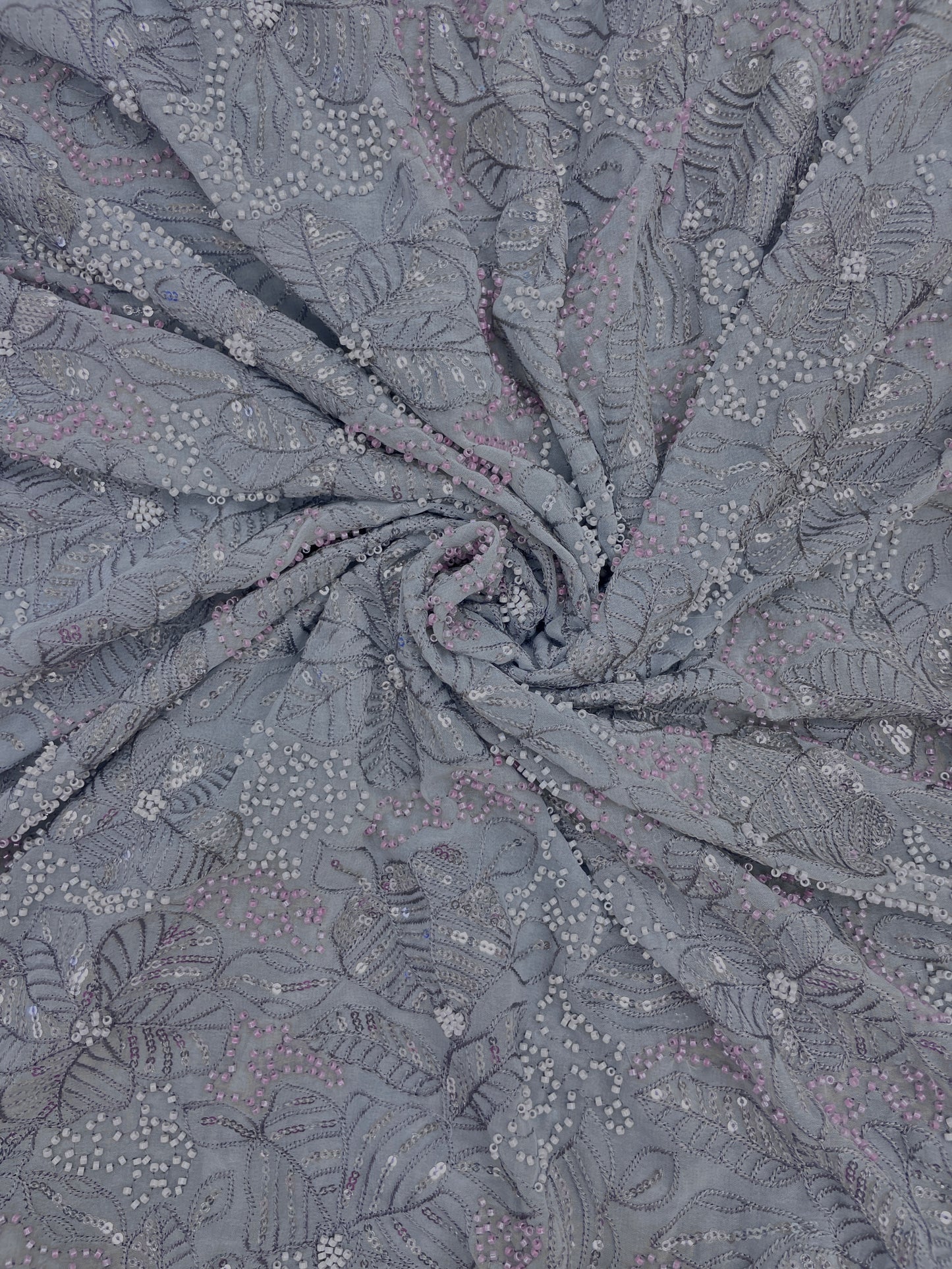 Excellent Stunning Leafy Thread Embroidery With Beads And Sequence Work On Viscose Georgette Fabric