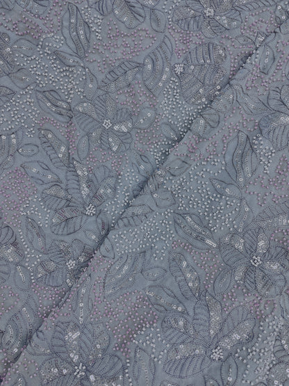 Excellent Stunning Leafy Thread Embroidery With Beads And Sequence Work On Viscose Georgette Fabric