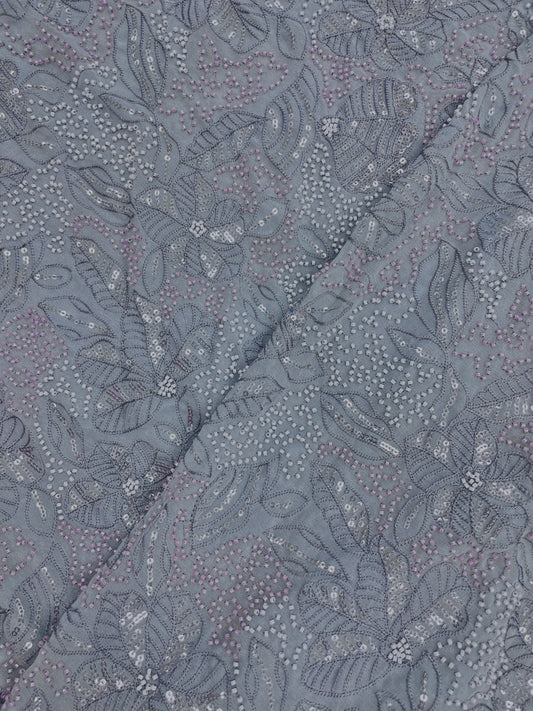 Excellent Stunning Leafy Thread Embroidery With Beads And Sequence Work On Viscose Georgette Fabric