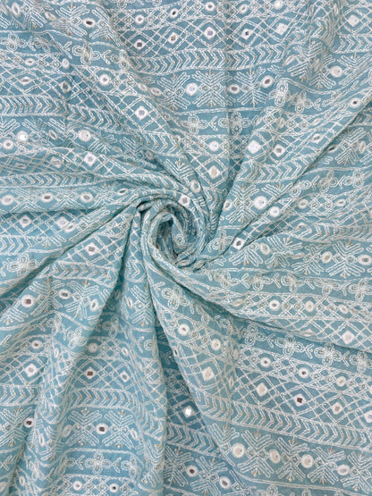 Viscose Georgette Embroidery with Mirror Work on Georgette Fabric