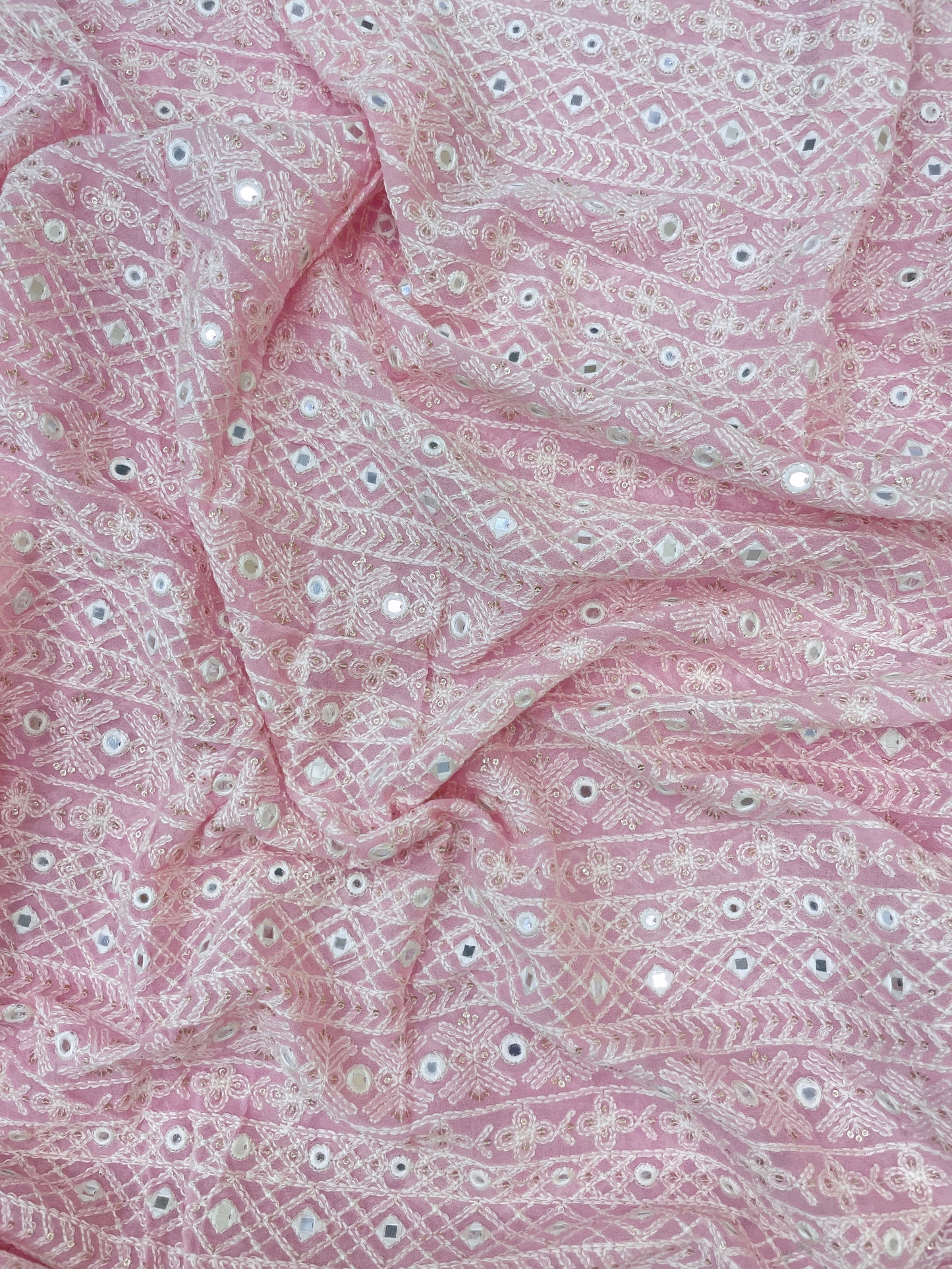 Viscose Georgette Embroidery with Mirror Work on Georgette Fabric