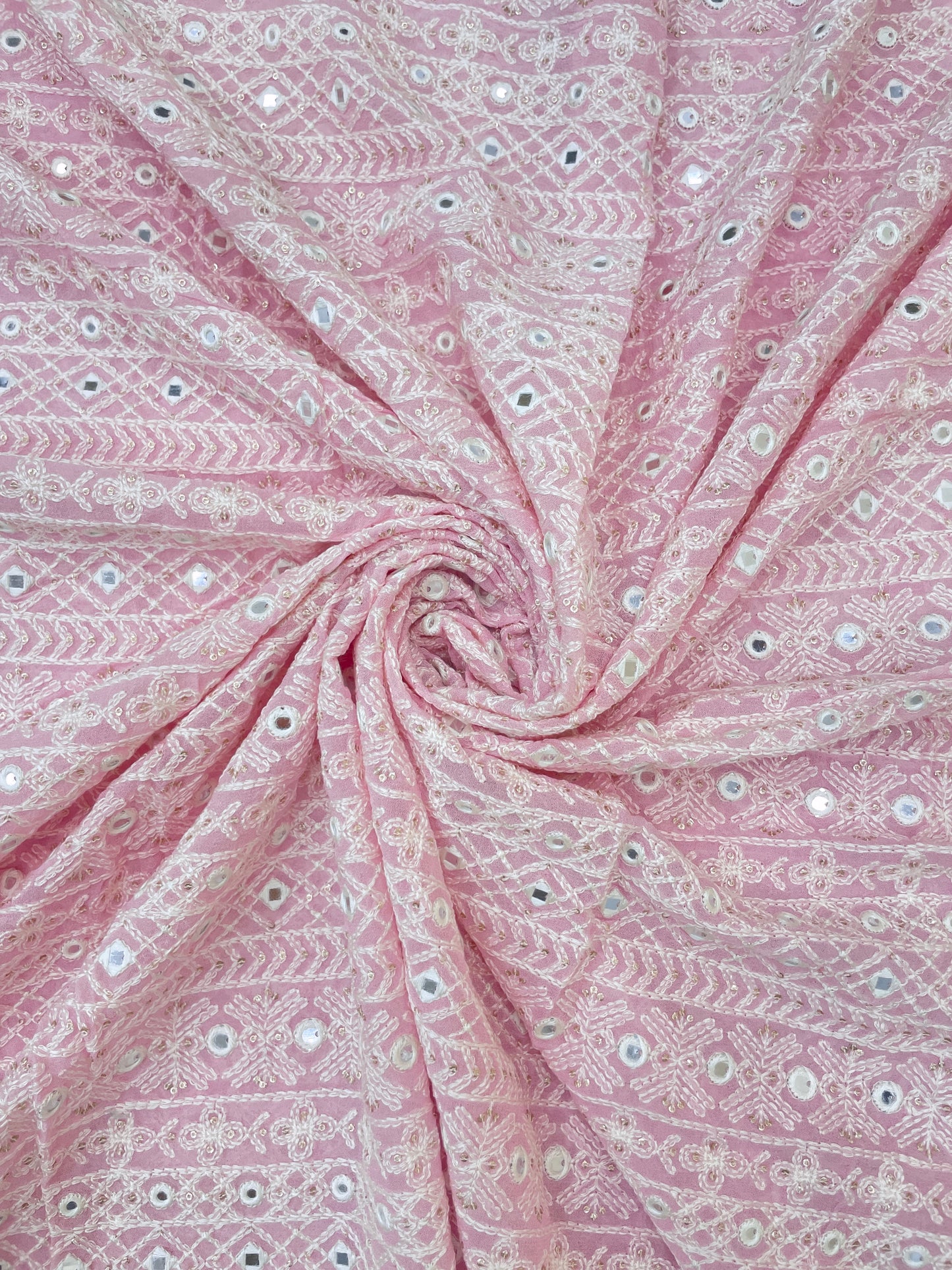 Viscose Georgette Embroidery with Mirror Work on Georgette Fabric