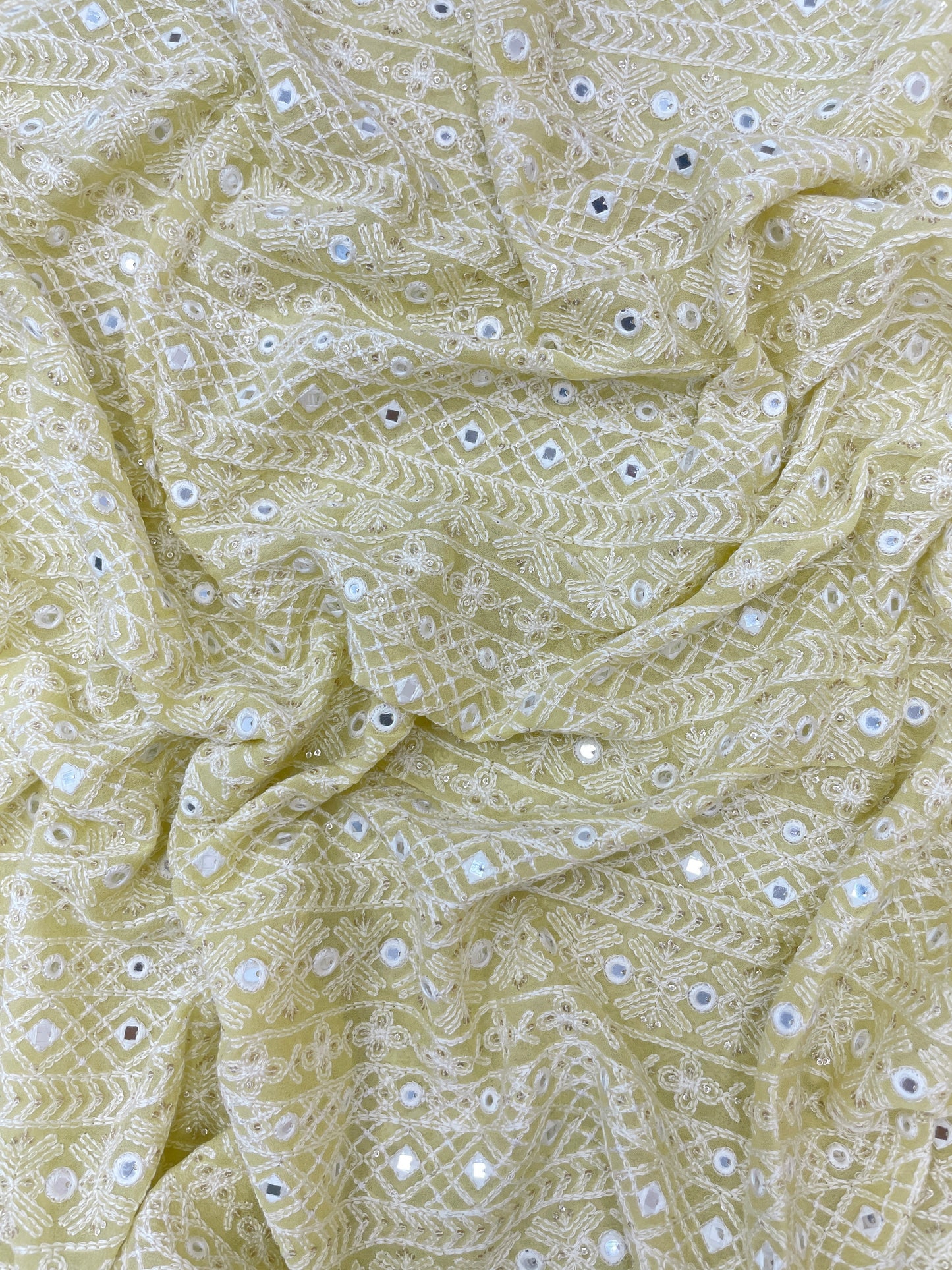 Viscose Georgette Embroidery with Mirror Work on Georgette Fabric