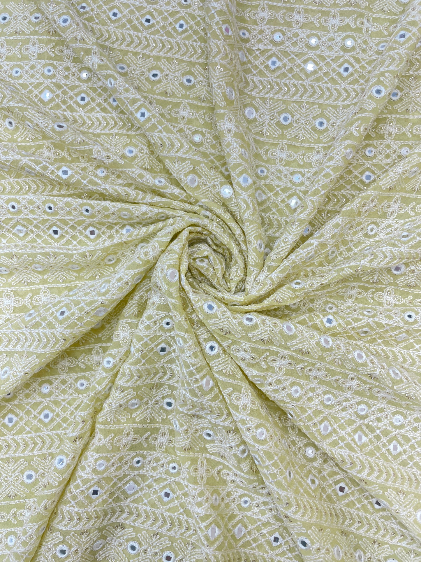 Viscose Georgette Embroidery with Mirror Work on Georgette Fabric