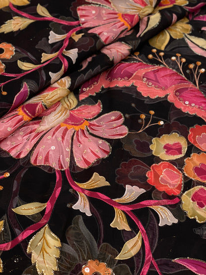 Viscose Organza Position Print With Embroidery (Colours Available) 44"inch