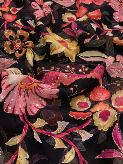 Viscose Organza Position Print With Embroidery (Colours Available) 44"inch