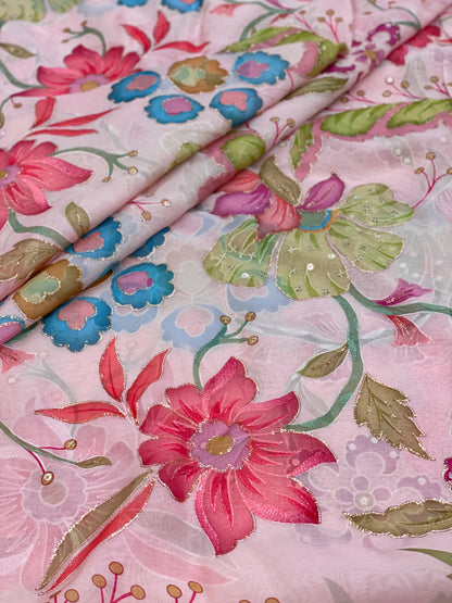 Viscose Organza Position Print With Embroidery (Colours Available) 44"inch