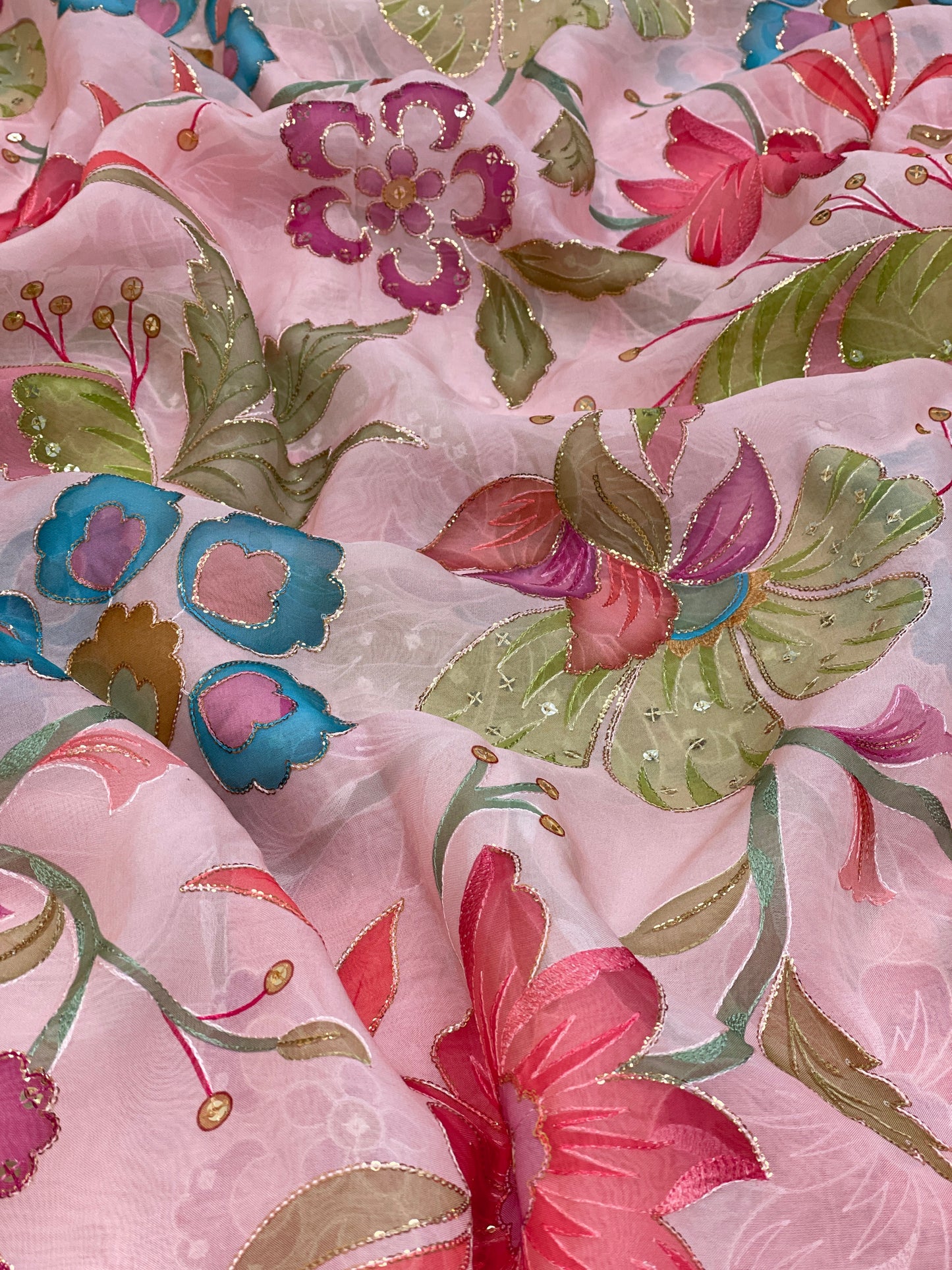 Viscose Organza Position Print With Embroidery (Colours Available) 44"inch