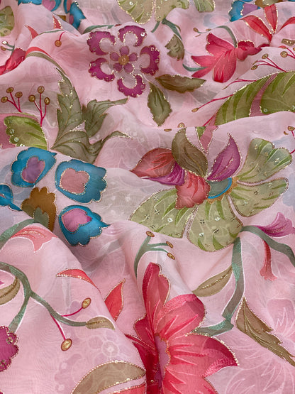 Viscose Organza Position Print With Embroidery (Colours Available) 44"inch