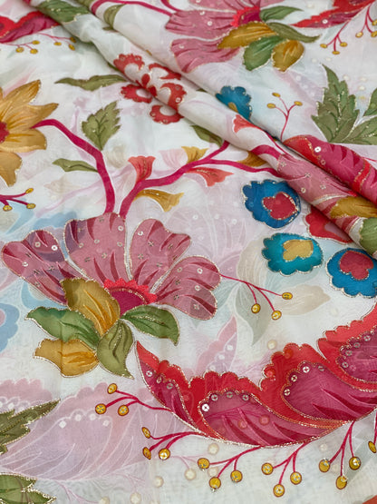 Viscose Organza Position Print With Embroidery (Colours Available) 44"inch