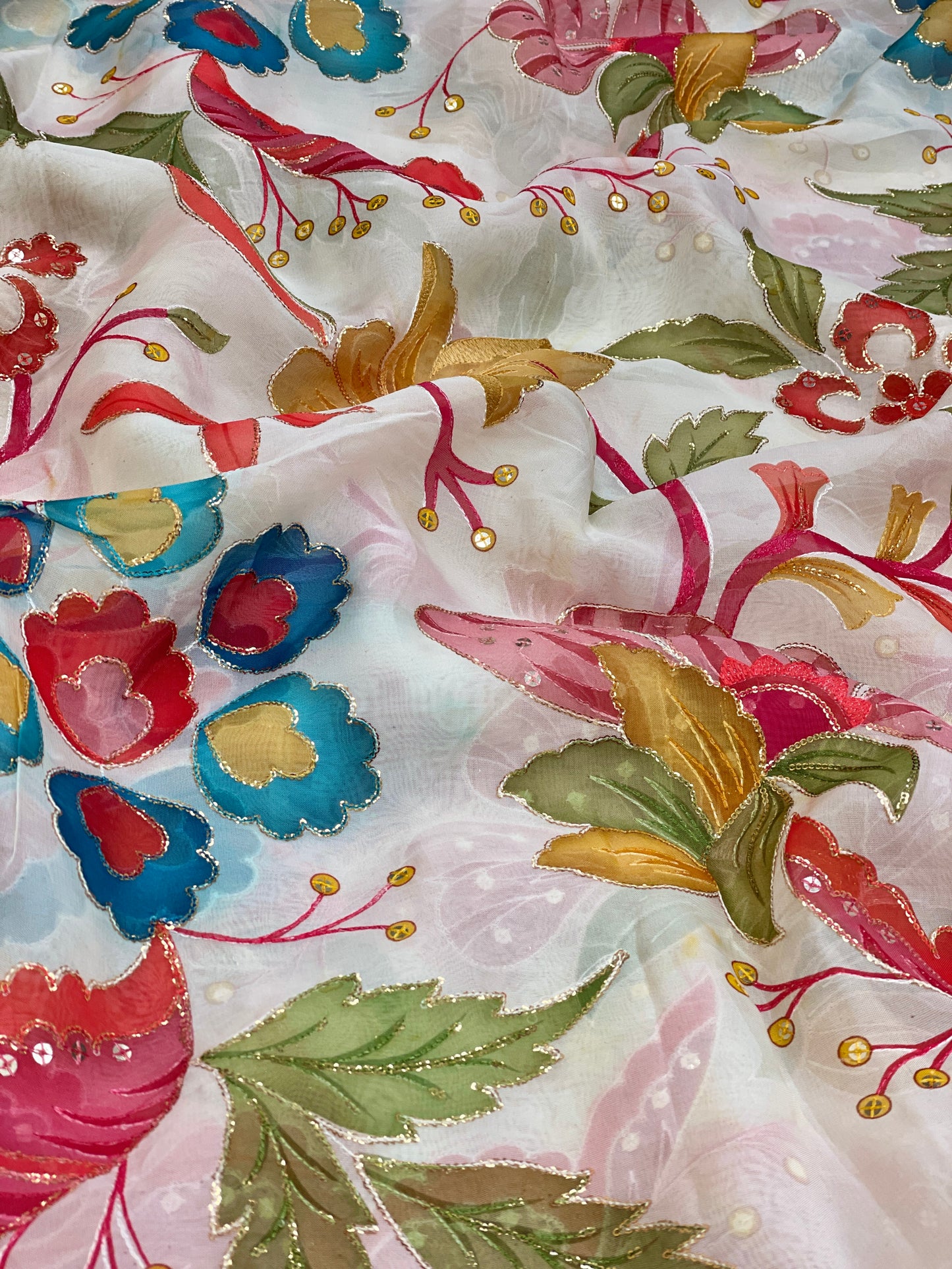 Viscose Organza Position Print With Embroidery (Colours Available) 44"inch