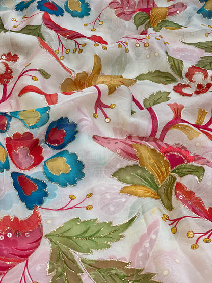 Viscose Organza Position Print With Embroidery (Colours Available) 44"inch