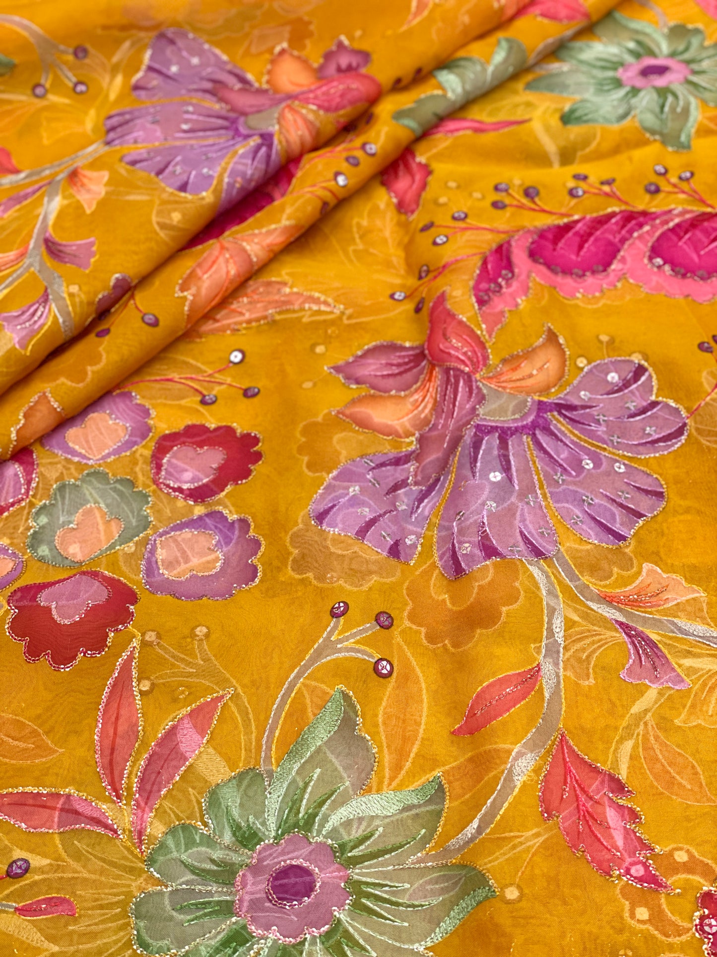 Viscose Organza Position Print With Embroidery (Colours Available) 44"inch