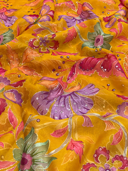 Viscose Organza Position Print With Embroidery (Colours Available) 44"inch