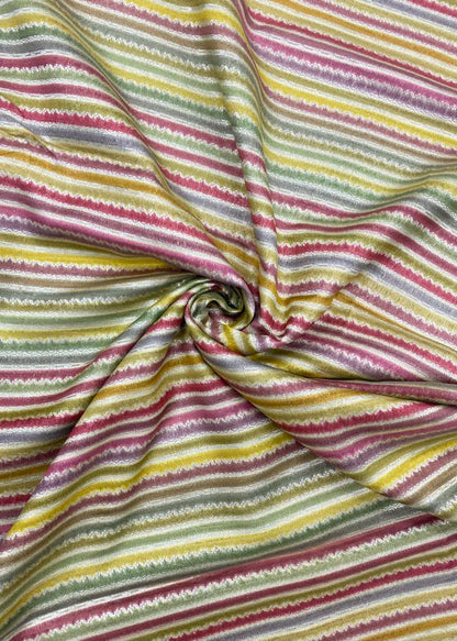 Dark Colored Stripes All Over Chiniya Silk Fabric