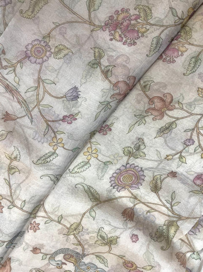 Amazing Beautiful Multicolor Floral Print On Tissue Fabric