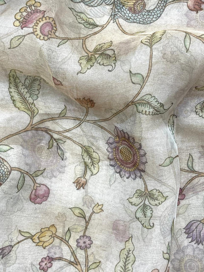 Amazing Beautiful Multicolor Floral Print On Tissue Fabric