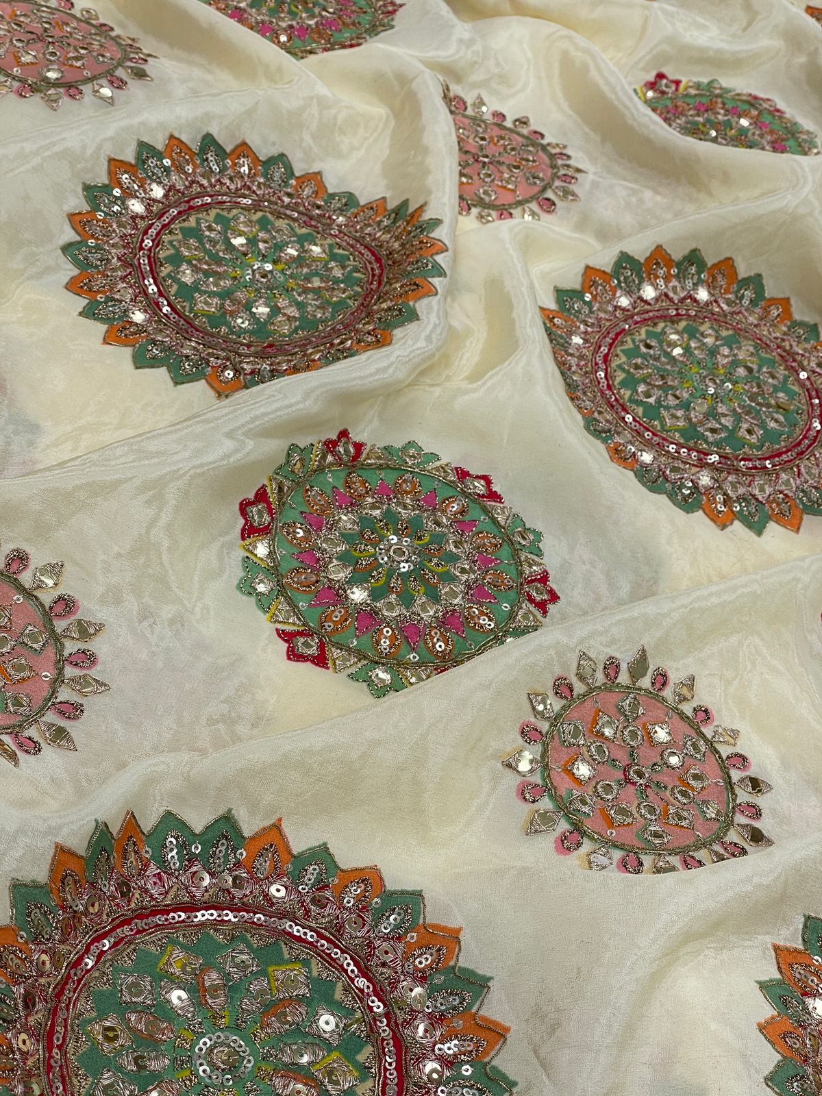 Crepe Position Print With Embroidery (Colors Available)