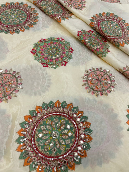 Crepe Position Print With Embroidery (Colors Available)