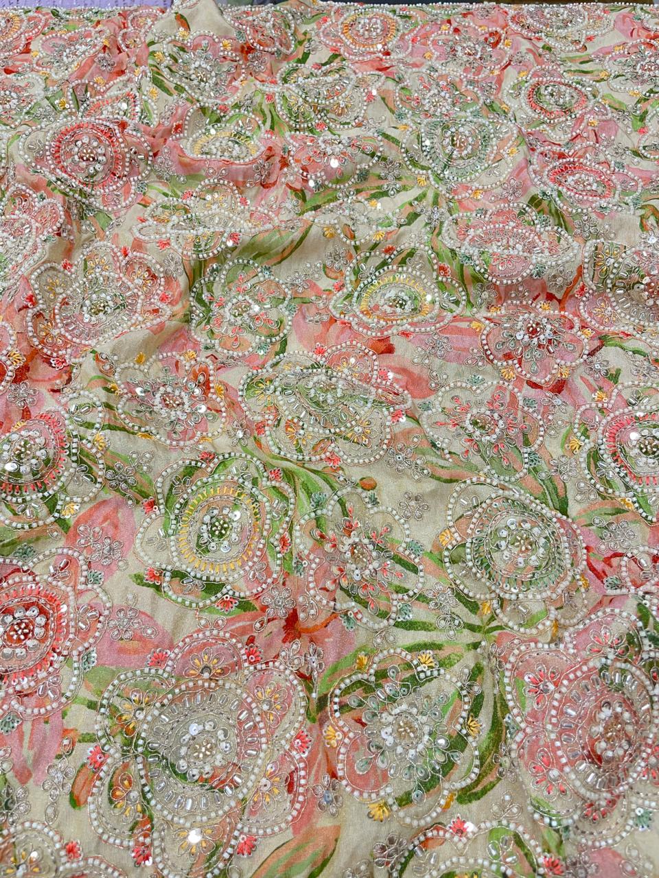 Elegant Beands Embroidery On Tissue Fabric