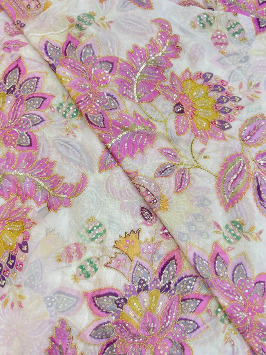 Viscose Organza Embroidery (Colours Available) 44"Inch