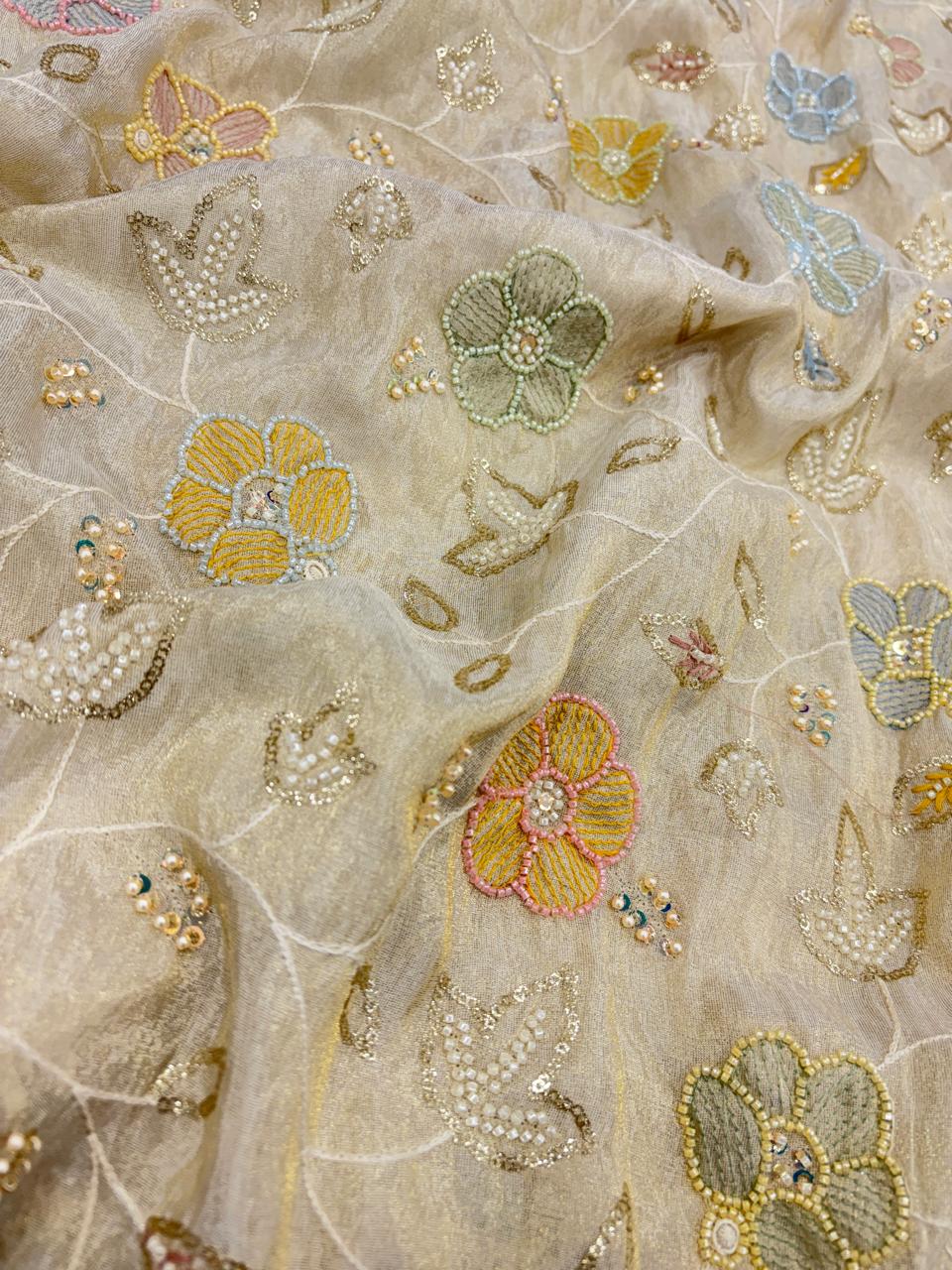 Elegant Beands Embroidery On Tissue Fabric