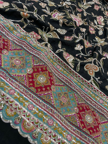 Crepe Position Print With Handwork Pannel Embroidery (Colors Available)