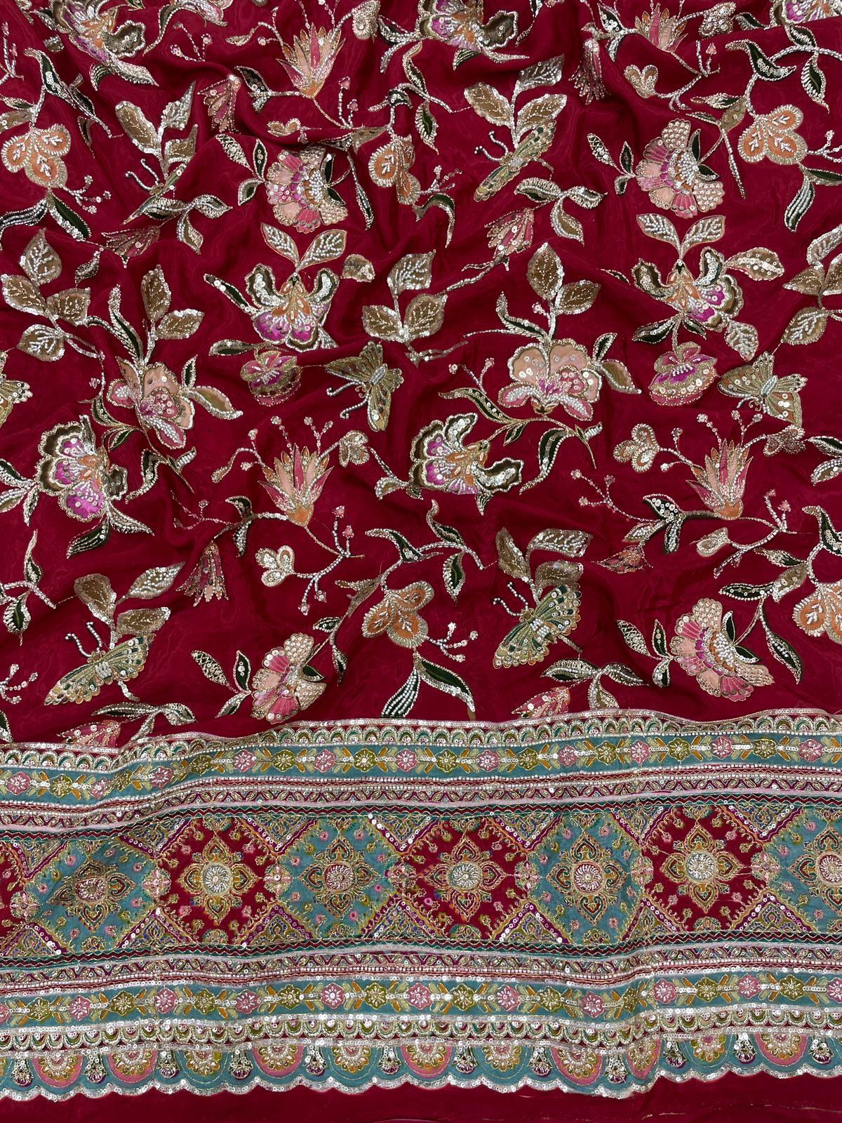 Crepe Position Print With Handwork Pannel Embroidery (Colors Available)