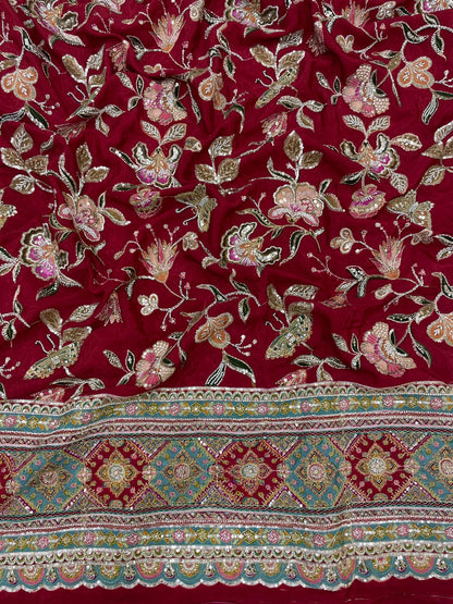 Crepe Position Print With Handwork Pannel Embroidery (Colors Available)