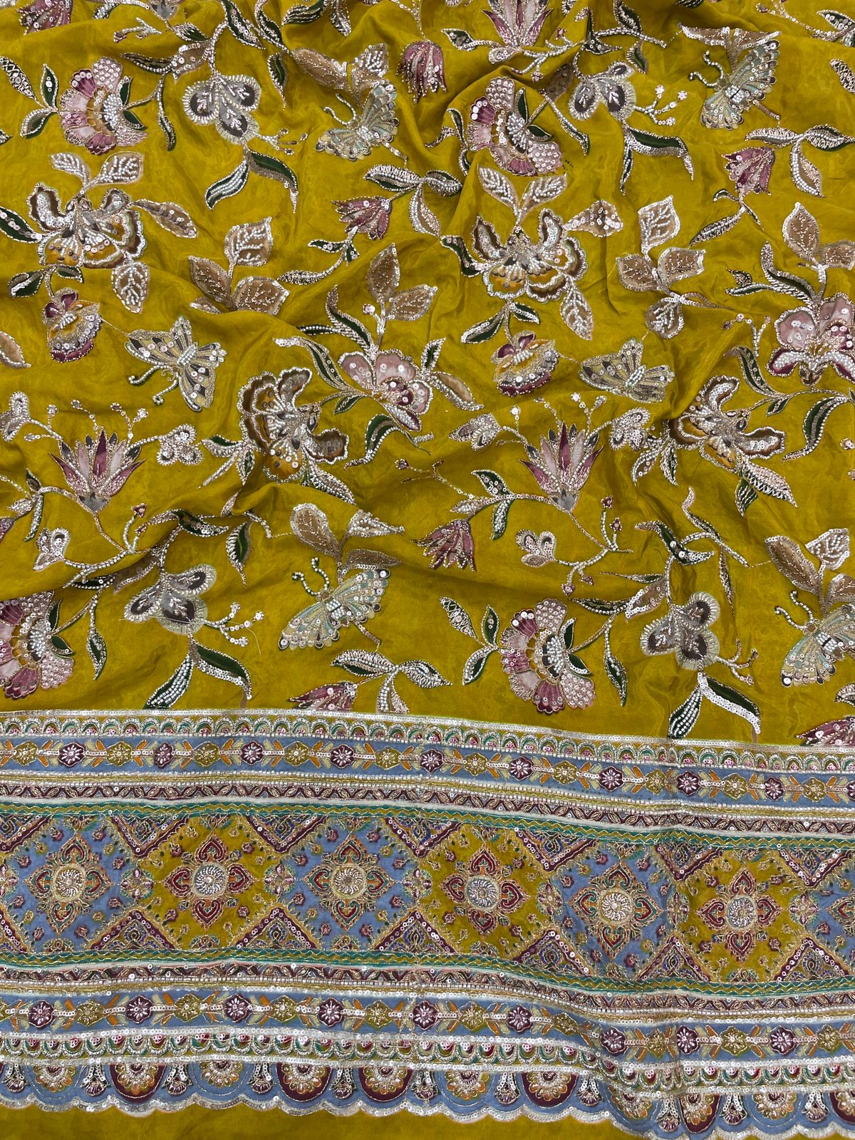 Crepe Position Print With Handwork Pannel Embroidery (Colors Available)