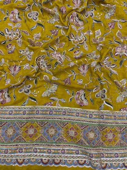 Crepe Position Print With Handwork Pannel Embroidery (Colors Available)