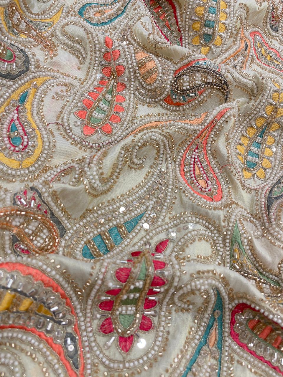 Premium Tissue Multicolor Beads Embroidery fabric